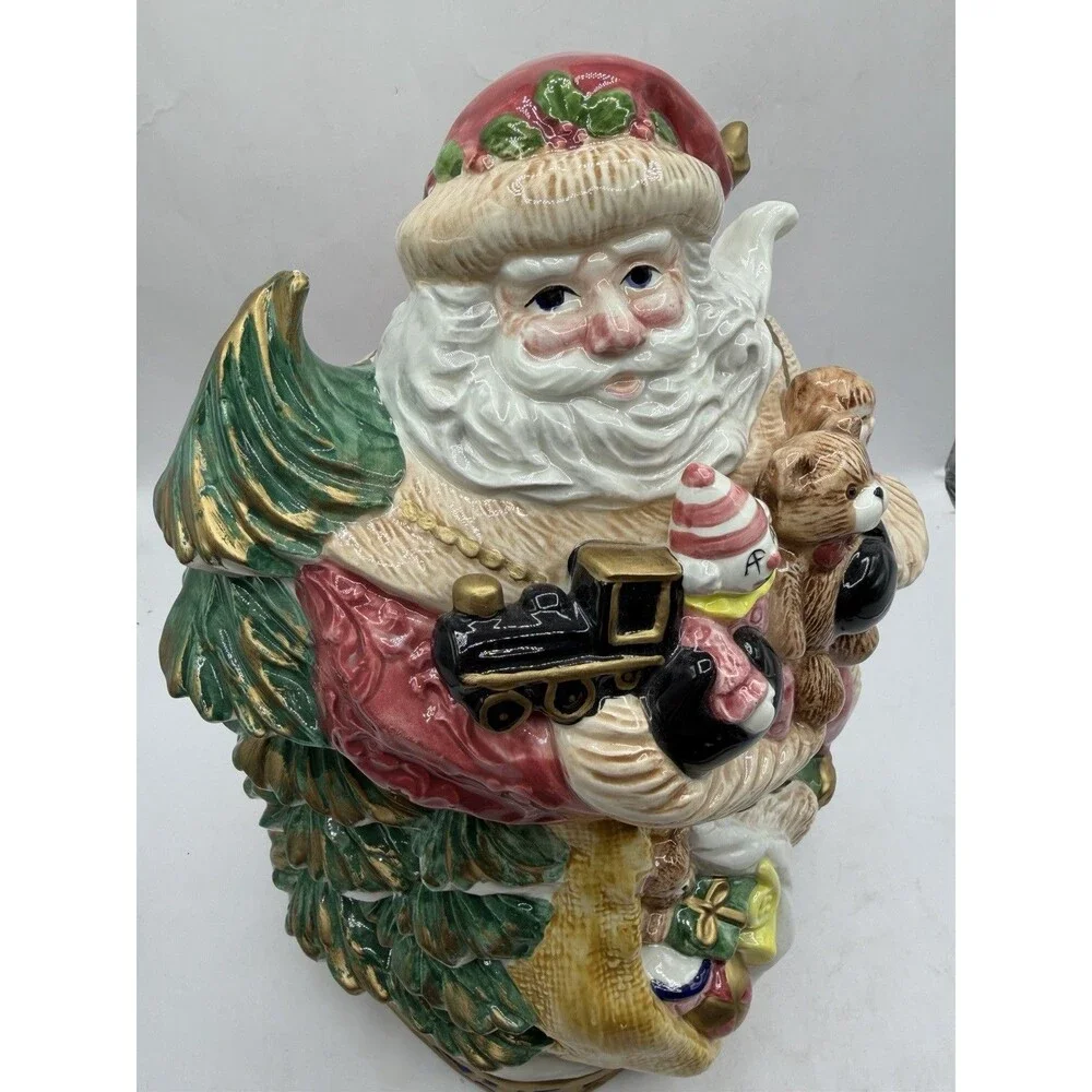 VTG  1994 Fitz Floyd Renaissance Santa Christmas Cookie Jar Hand Paint Omnibus